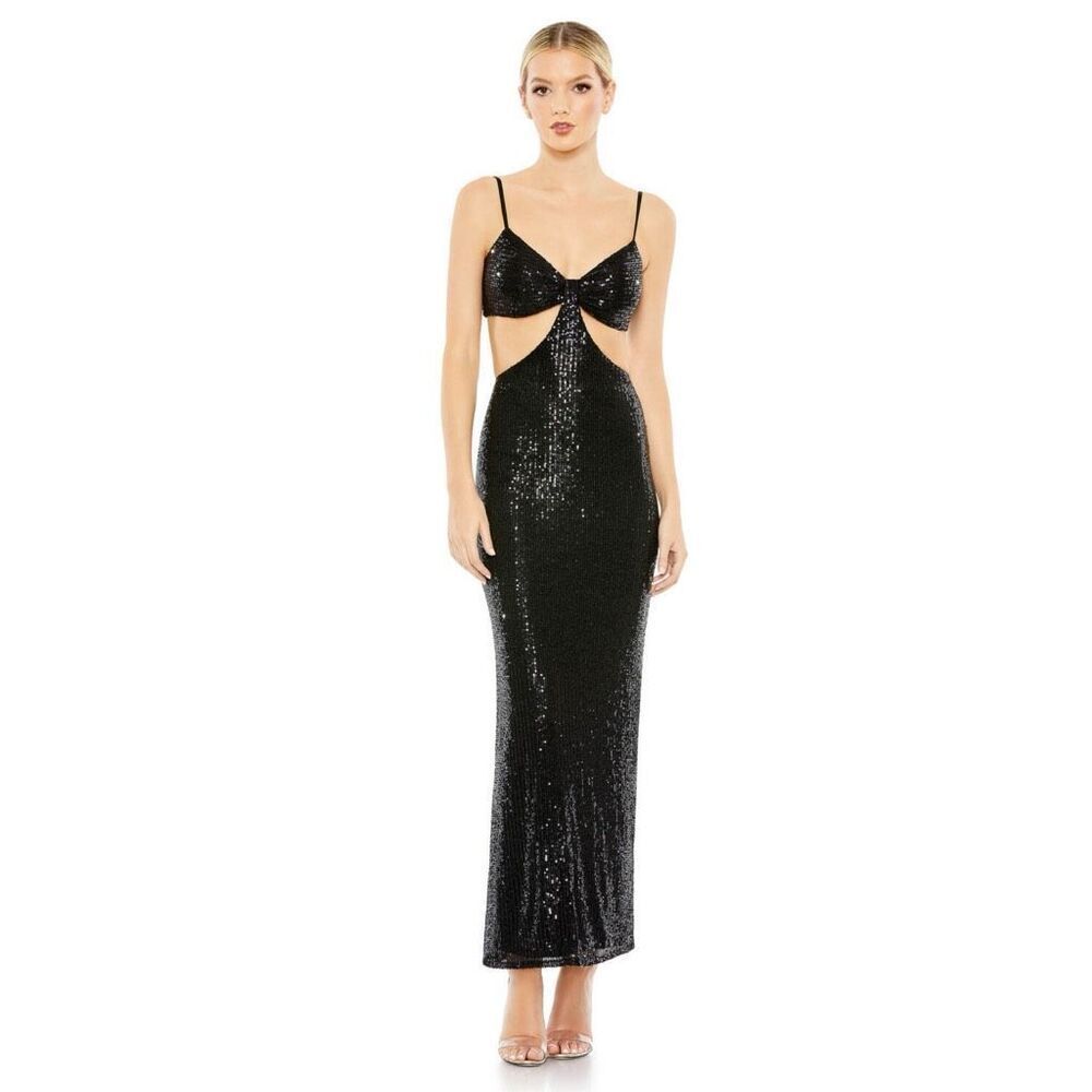 NWT Mac Duggal dress 70130. Cutout Waist black Sequin Formal Gown.  Size 4